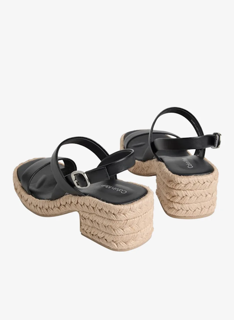 Calvin Klein Ck Black Beta - Leather Espadrille Heeled Sandals for Women | Best Price UAE